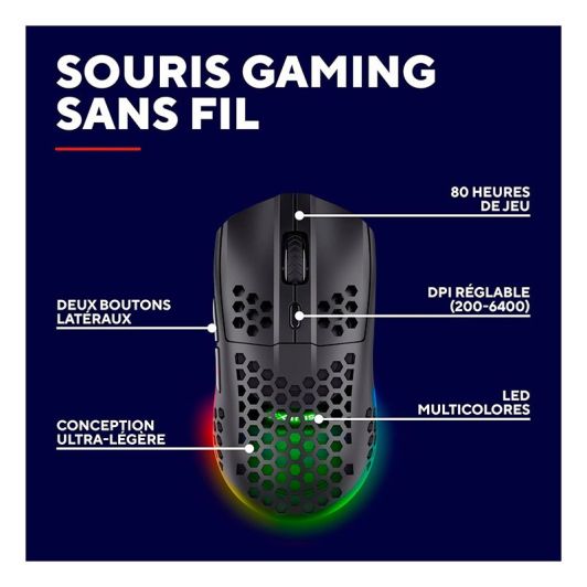 Ratón inalámbrico gaming TRUST HELOX, negro, 4800 DPI, ultraligero