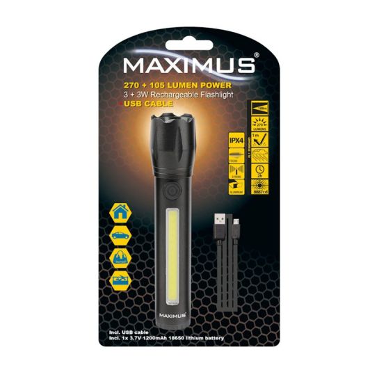 Linterna MAXIMUS LED FL 028, 270 lúmenes, recargable