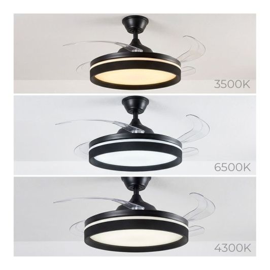 INNOVAGOODS Ventilador de Techo con Luz LED y Aspas Retráctiles Motor DC Silencioso 6 Velocidades Negro