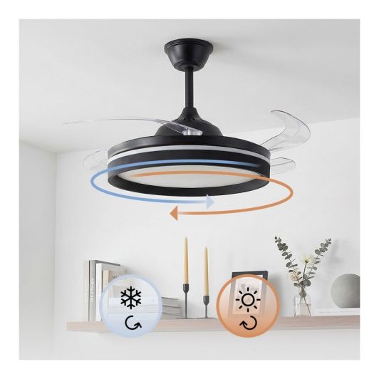 INNOVAGOODS Ventilador de Techo con Luz LED y Aspas Retráctiles Motor DC Silencioso 6 Velocidades Negro