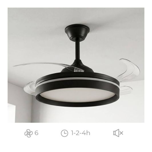 INNOVAGOODS Ventilador de Techo con Luz LED y Aspas Retráctiles Motor DC Silencioso 6 Velocidades Negro