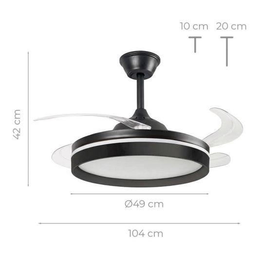 INNOVAGOODS Ventilador de Techo con Luz LED y Aspas Retráctiles Motor DC Silencioso 6 Velocidades Negro