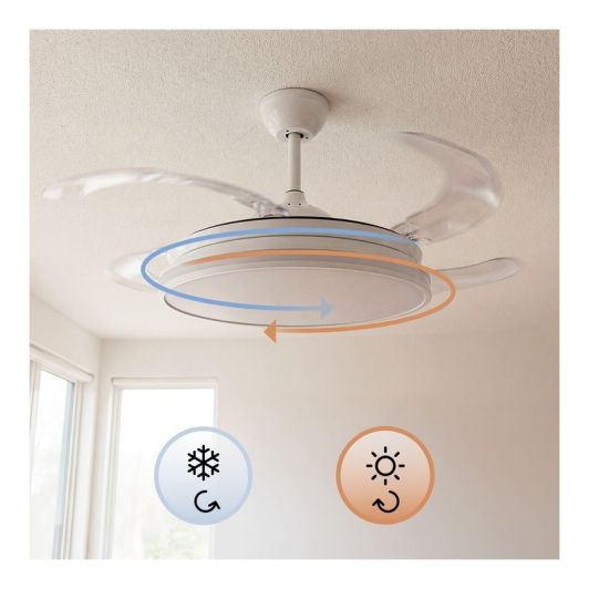 INNOVAGOODS Ventilador de Techo con Luz LED y Aspas Retráctiles Motor DC 6 Velocidades Blanco con RGB