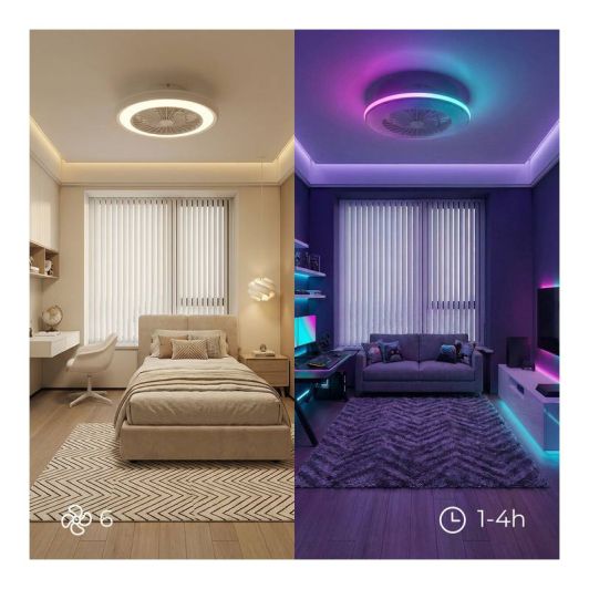 INNOVAGOODS Ventilador de Techo con Luz LED , aspas integradas, Motor DC Silencioso 6 Velocidades Blanco y RGB