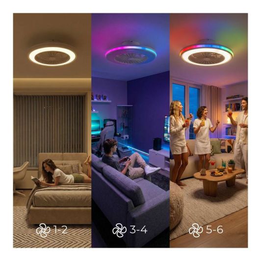 INNOVAGOODS Ventilador de Techo con Luz LED , aspas integradas, Motor DC Silencioso 6 Velocidades Blanco y RGB