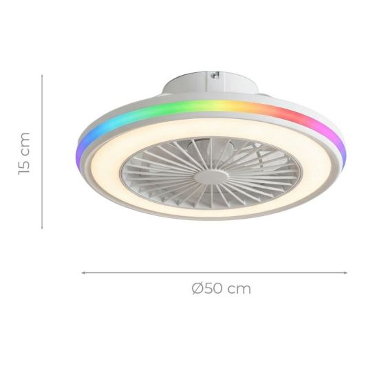 INNOVAGOODS Ventilador de Techo con Luz LED , aspas integradas, Motor DC Silencioso 6 Velocidades Blanco y RGB