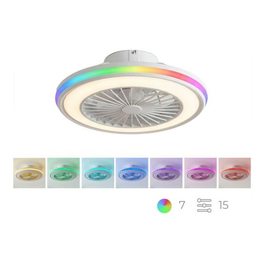 INNOVAGOODS Ventilador de Techo con Luz LED , aspas integradas, Motor DC Silencioso 6 Velocidades Blanco y RGB