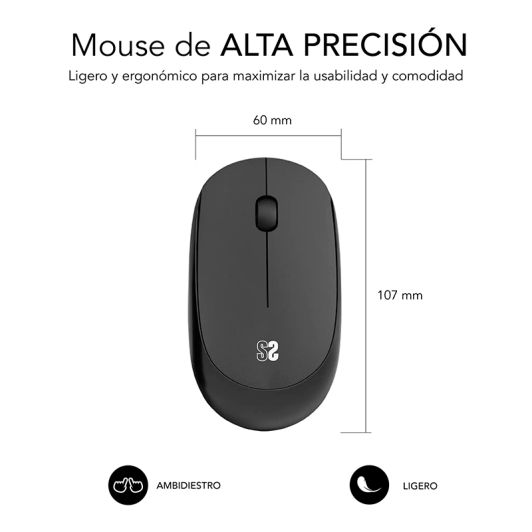 Pack Alfombrilla Xl y Ratón Inalámbrico Harmony Negro SUBBLIM