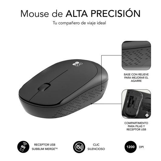 Pack Alfombrilla Xl y Ratón Inalámbrico Harmony Negro SUBBLIM