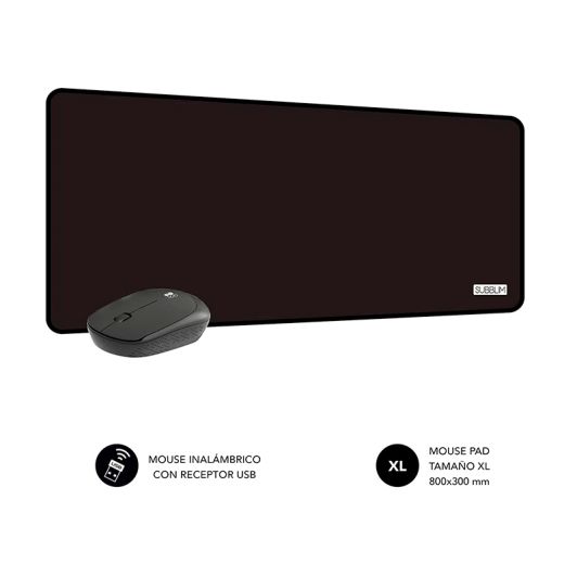 Pack Alfombrilla Xl y Ratón Inalámbrico Harmony Negro SUBBLIM