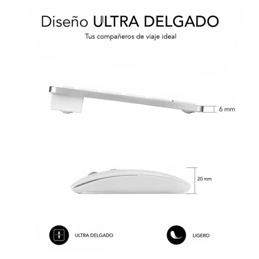  Pack Teclado+Raton Multidispositivo Compacto Plateado/Blanco SUBBLIM 