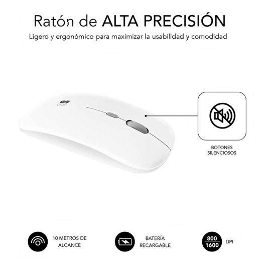  Pack Teclado+Raton Multidispositivo Compacto Plateado/Blanco SUBBLIM 