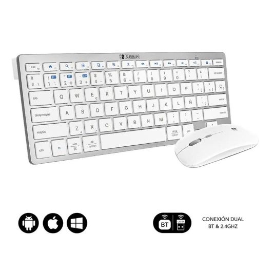  Pack Teclado+Raton Multidispositivo Compacto Plateado/Blanco SUBBLIM 