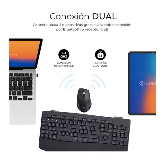   Pack Teclado+Raton Ergonomico OFFICE PROWAVE Negro SUBBLIM   