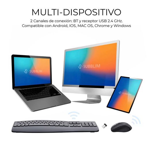 Pack Teclado+Raton Ergonomico OFFICE PROWAVE Negro SUBBLIM