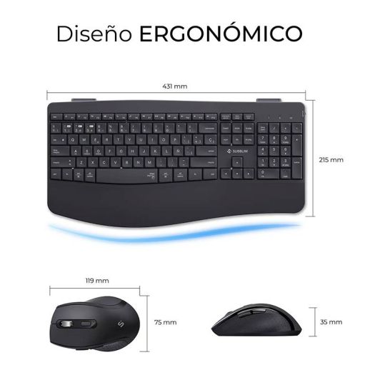 Pack Teclado+Raton Ergonomico OFFICE PROWAVE Negro SUBBLIM