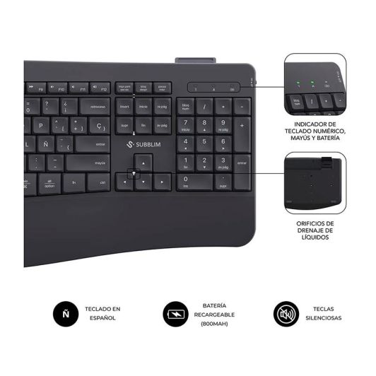 Pack Teclado+Raton Ergonomico OFFICE PROWAVE Negro SUBBLIM