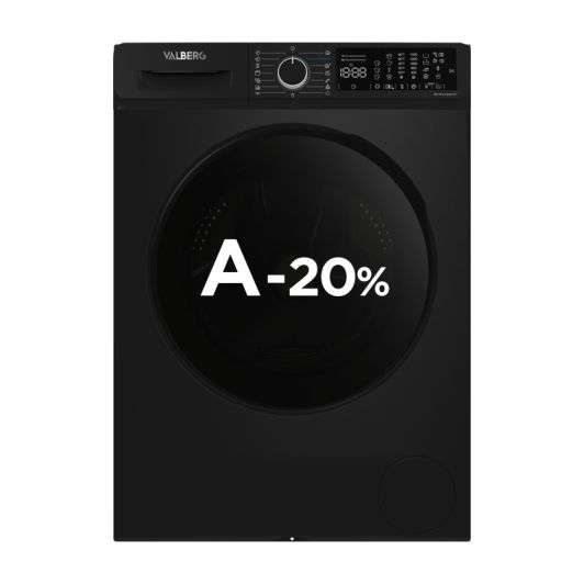 Lavadora 10kg, 1400rpm, clase A-20, Vapor, Negra VALBERG WF 1014 