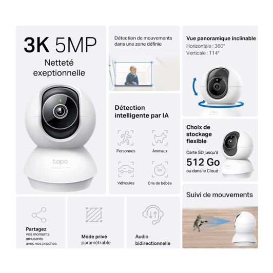 Cámara de seguridad interior motorizada TAPO C230 3K 5MP