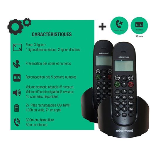 Teléfono fijo inalámbrico duo EDENWOOD TRD 1 negro