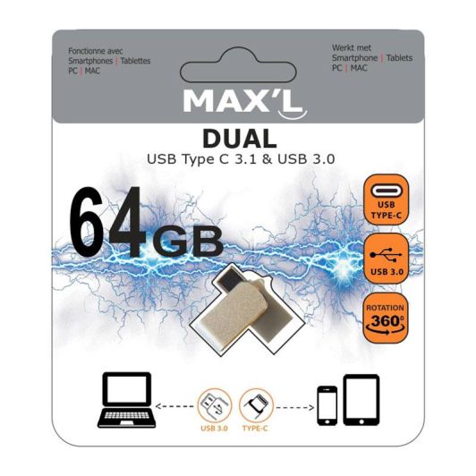 Memoria USB MAXELL 64 GB USB C + USB 3.0
