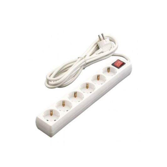 Base múltiple 6 tomas con interruptor BLANCO. 16a y 1,5m cable 3g1.5
