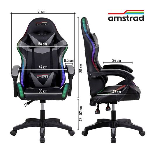 Sillon Gaming AMSTRAD AMS 800/900 LED - Estilo RGB + Respaldo Ajustable