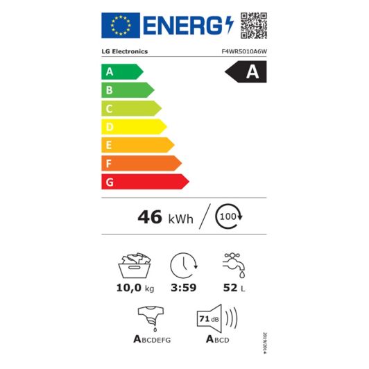LAVADORA inteligente AI Direct Drive, Vapor, 10kg LG F4WR5010A6W