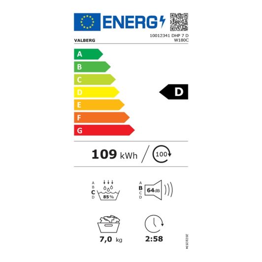 Secadora Bomba de calor 7 kg VALBERG DHP 7 D W180C
