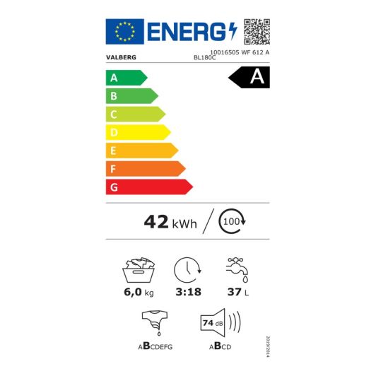 Lavadora 6kg, 1200rpm, clase A, motor inverter, negra, VALBERG WF612