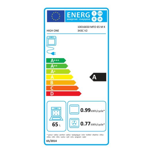 Horno de encastre 65L, 3000w, calor envolvente, limpieza manual HIGH ONE