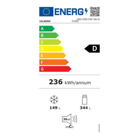 Frigorífico Combi No Frost, 2 cajones, 493L, Clase D, Inox 200cm 70cm Ancho VALBERG