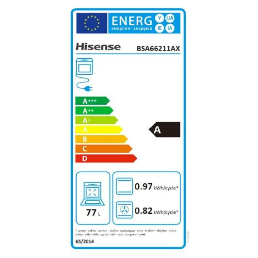 Horno de encastre multifunción 77L, limpieza hidrolítica, 12 programas, HISENSE BSA66211AX 