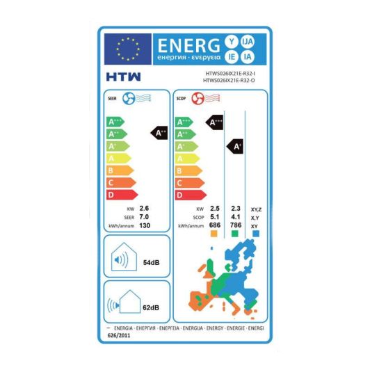 Aire Acondicionado Split 1x1 Bomba de Calor, 2250 Frigorías, ideal 15-20m2, con WiFi, HTW Inverter A++
