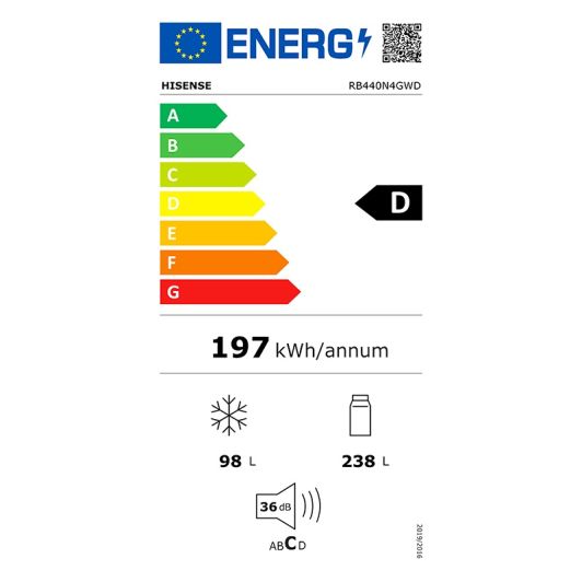 Frigorífico Combi Total No Frost HISENSE 336L 200cm Cristal Blanco Clase D