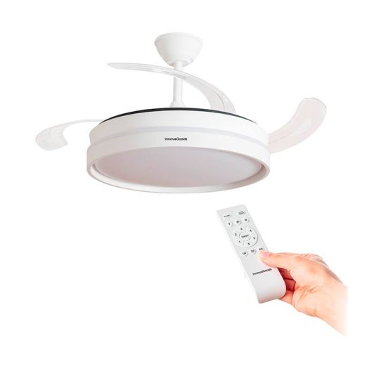 INNOVAGOODS Ventilador de Techo con Luz LED y Aspas Retráctiles Motor DC Silencioso 6 Velocidades Blanco