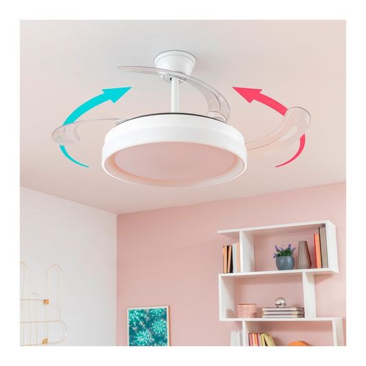 Ventilador de Techo con Luz LED y Aspas Retráctiles Motor DC Silencioso 6 Velocidades Innovagoods - color Madera y Blanco