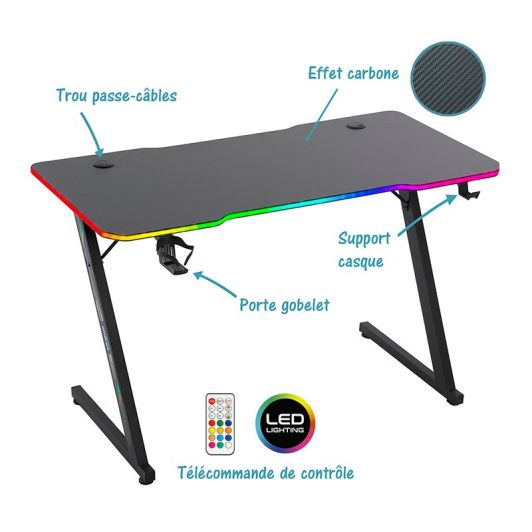 Mesa gaming AMSTRAD 120 x 60 cm iluminación LED