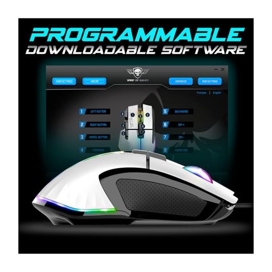 Ratón gaming SPIRIT OF GAMER PRO M5 con cable blanco de 12800 DPI