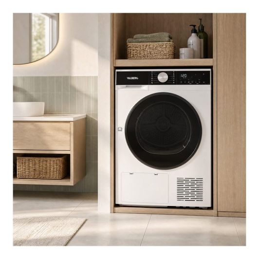 Secadora Bomba de Calor, 9kg, Clase B, 14 programas, luz UV, VALBERG DHP 9 B W566C
