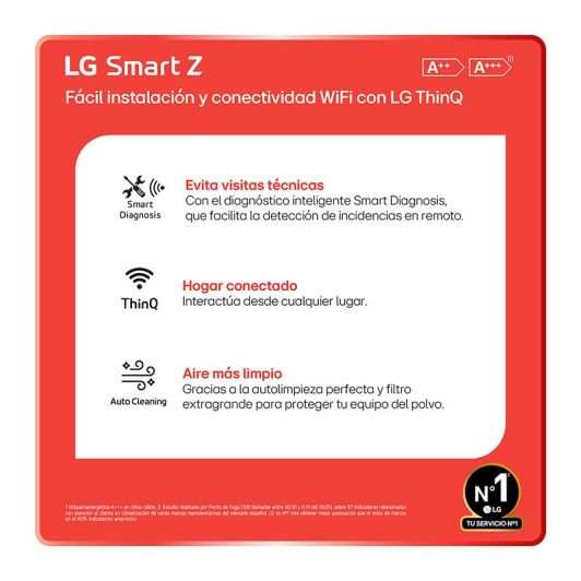 Aire Acondicionado Split 1x1, 3000 frigorias, wifi, ideal para 25-30m2, LG Inverter LGSMARTZ12