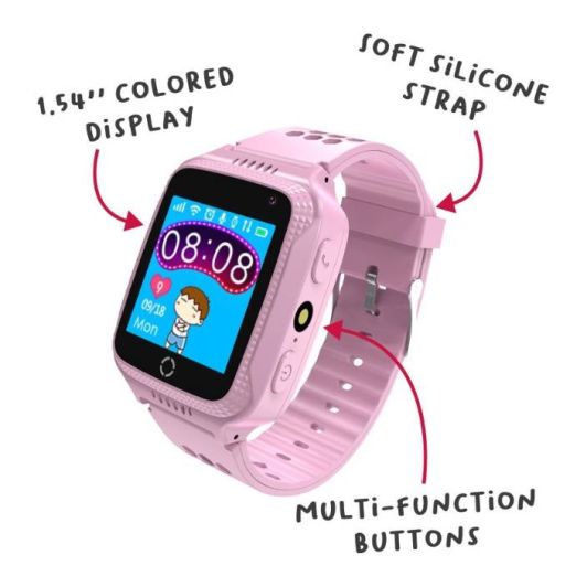 Reloj inteligente para niños, con localización, con localización, cámara y pantalla color, CELLY Rosa