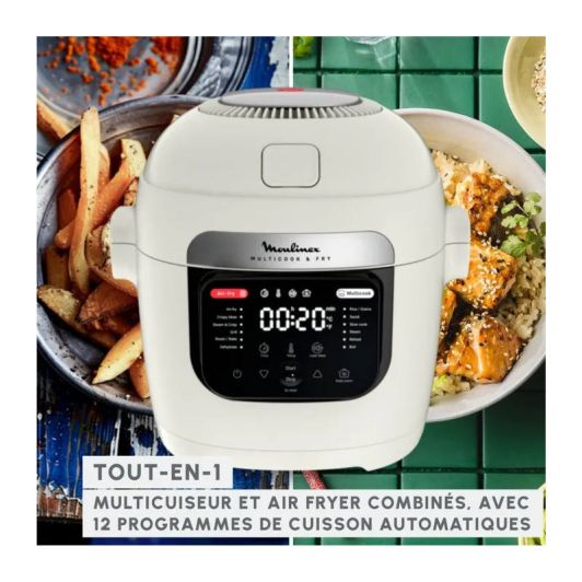 Olla de Cocina lenta, 12 programas, 1200w, Moulinex Multicook & Fry MZ7311
