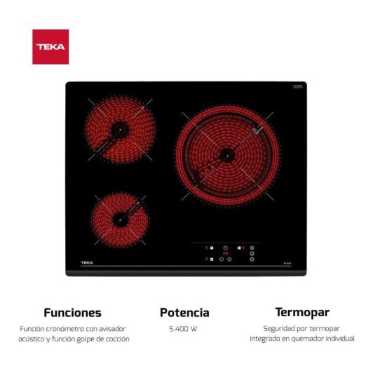 Placa vitrocerámica 3 zonas, 5400w, control táctil, TEKA TZ PRO 6315