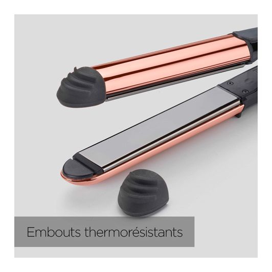Plancha alisadora y moldeadora de pelo BABYLISS 235W Iónica Titanio Oro Rosa ST482E alisa y ondula (incluye neceser de viaje)