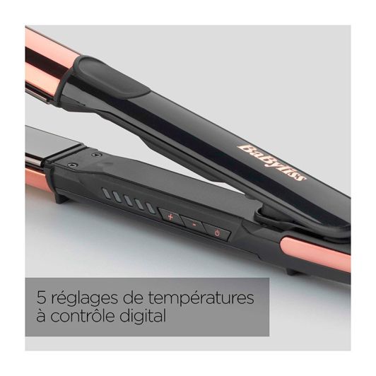 Plancha alisadora y moldeadora de pelo BABYLISS 235W Iónica Titanio Oro Rosa ST482E alisa y ondula (incluye neceser de viaje)