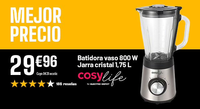 Mejor precio - Batidora vaso 800 W Jara cristal 1.75 L - Cosylife - 29€96